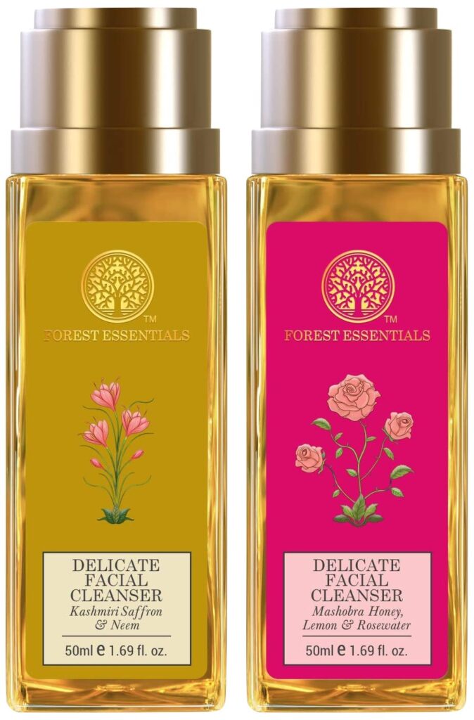 Forest Essentials Delicate Facial Cleanser, Saffron and Neem, 50ml and Travel Size Facial Cleanser Rosewater, Honey Lemon, 50ml
